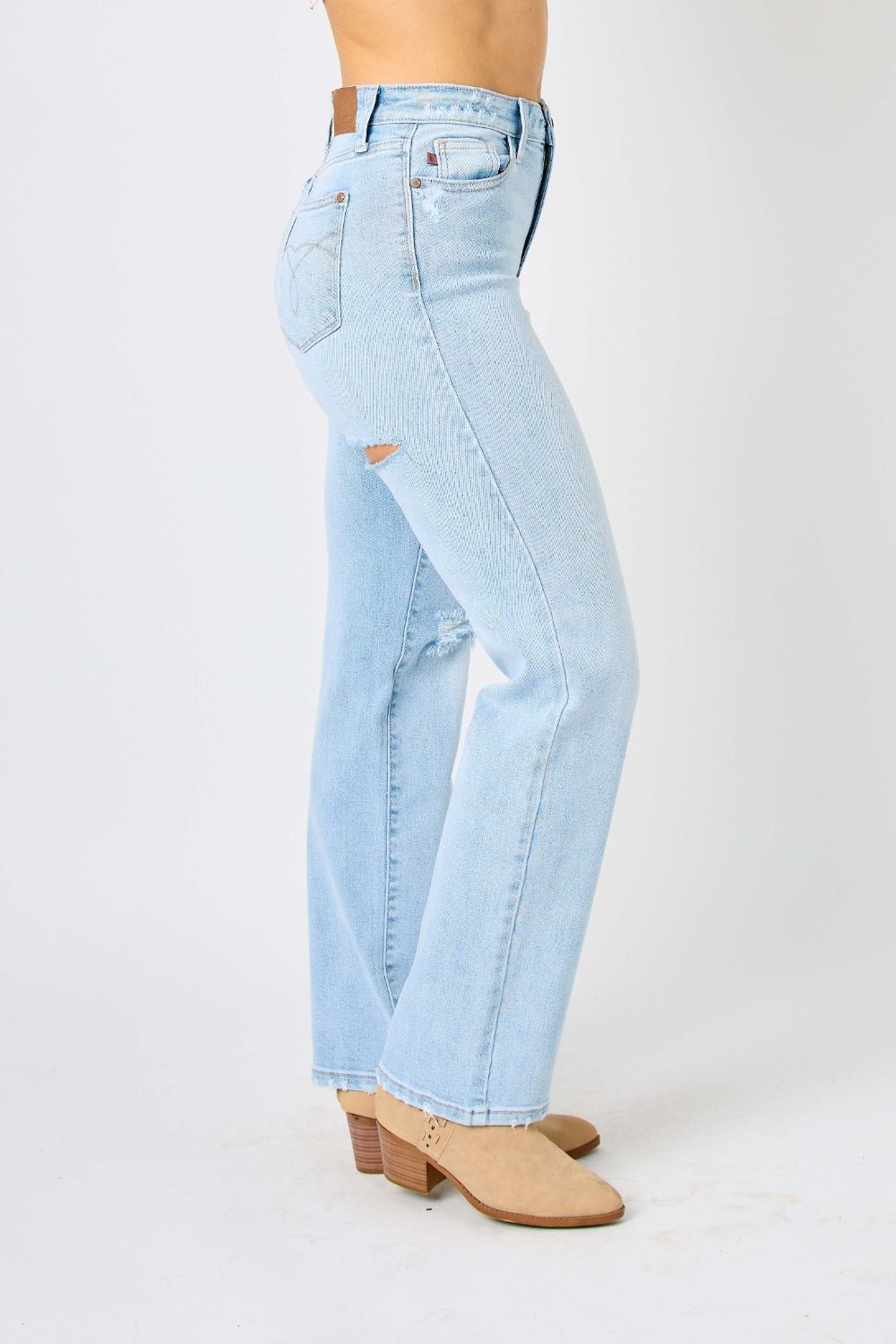 Judy Blue Full Size High Waist Distressed Straight Jeans - jeans - Light - Bella Bourget