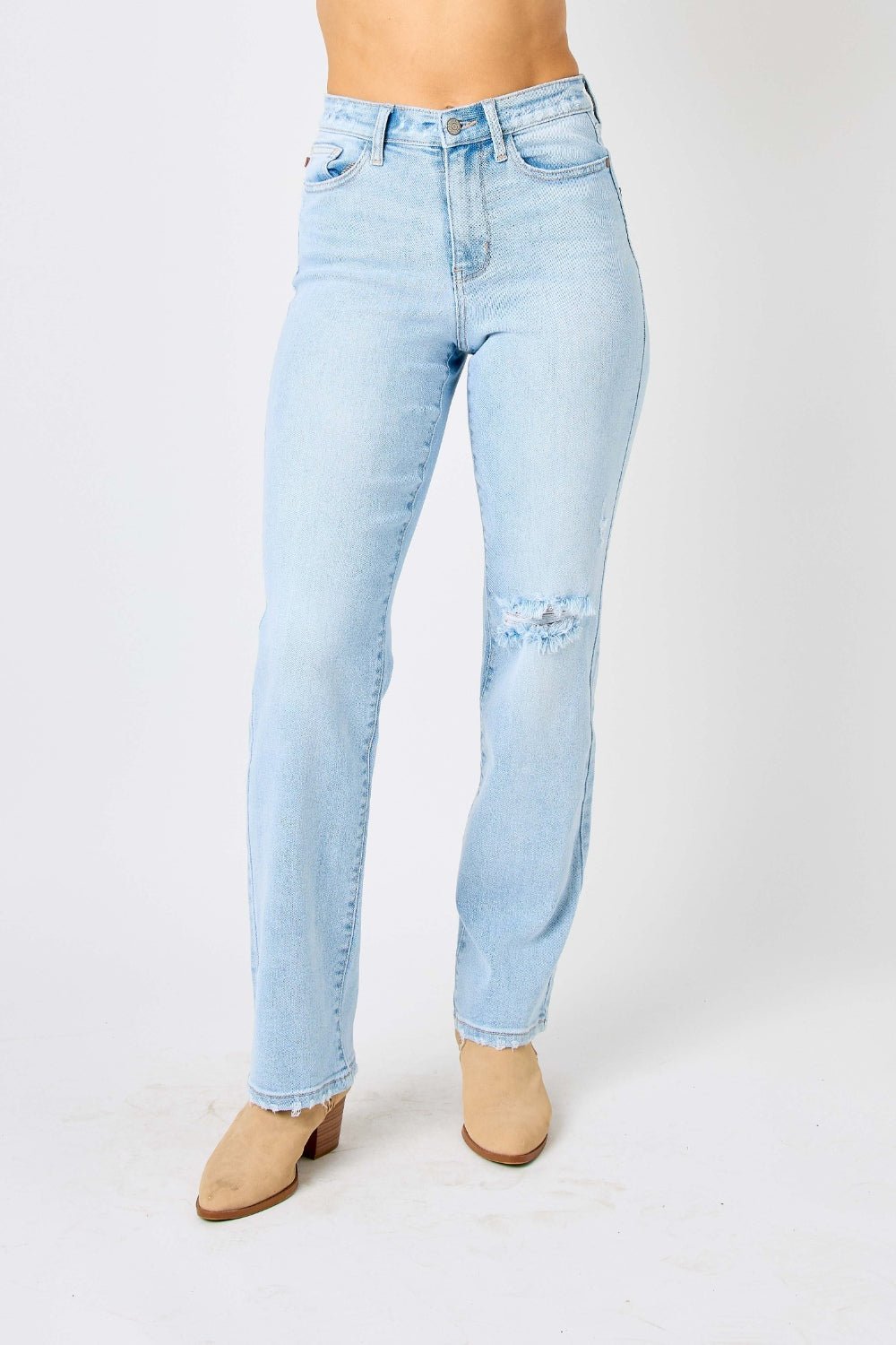 Judy Blue Full Size High Waist Distressed Straight Jeans - jeans - Light - Bella Bourget