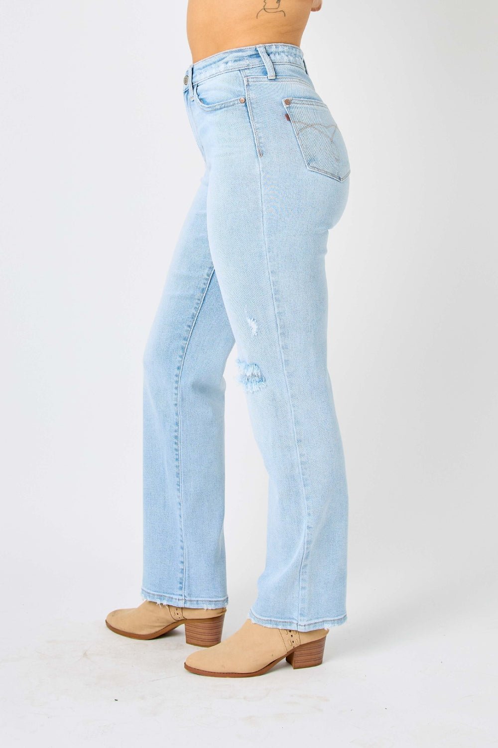 Judy Blue Full Size High Waist Distressed Straight Jeans - jeans - Light - Bella Bourget