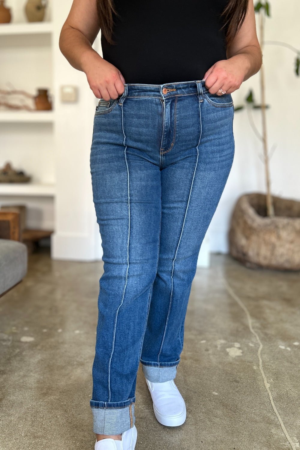 Judy Blue Full Size High Waist Front Seam Detail Straight Jeans - Jeans - Medium - Bella Bourget