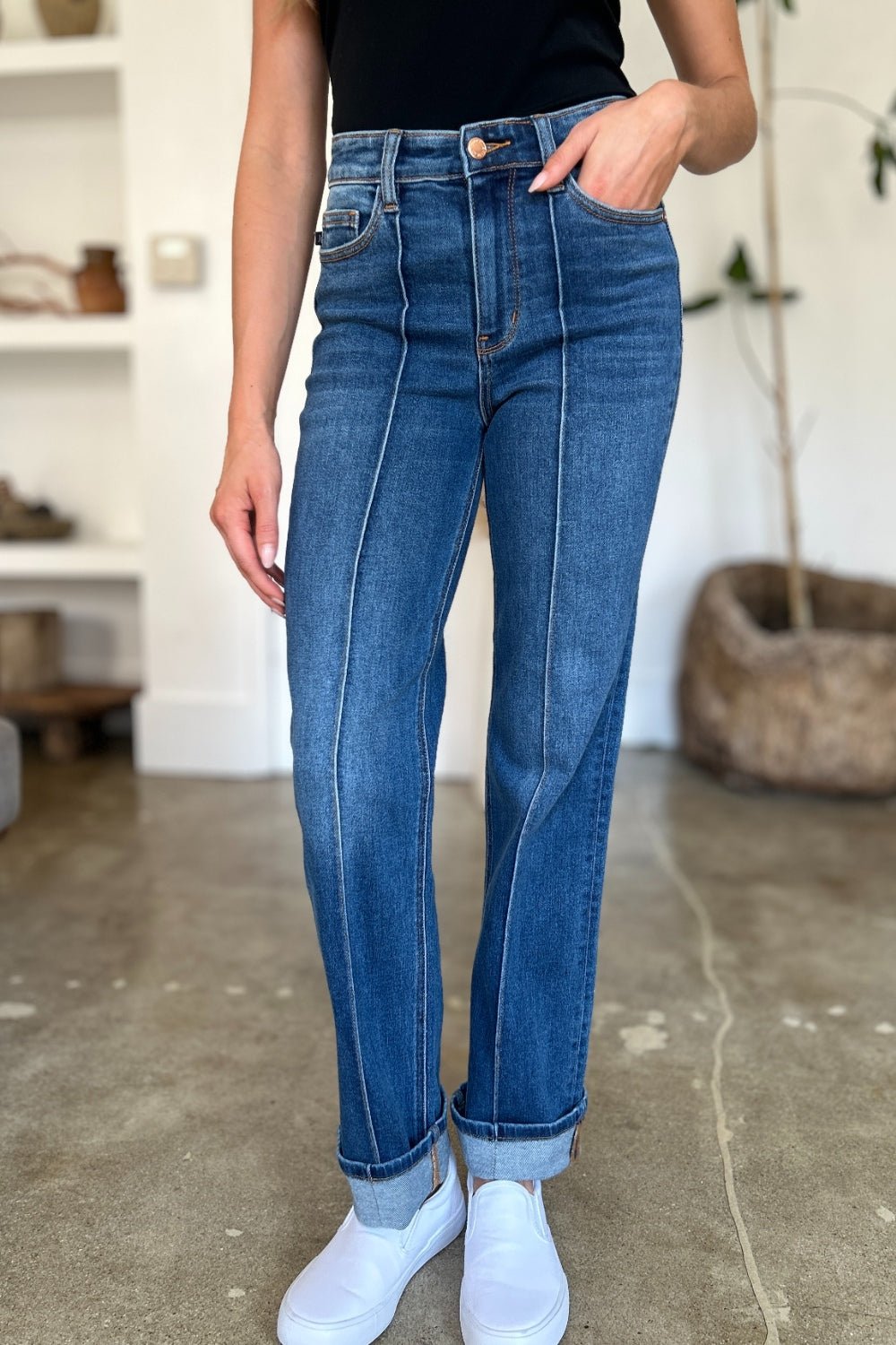 Judy Blue Full Size High Waist Front Seam Detail Straight Jeans - Jeans - Medium - Bella Bourget