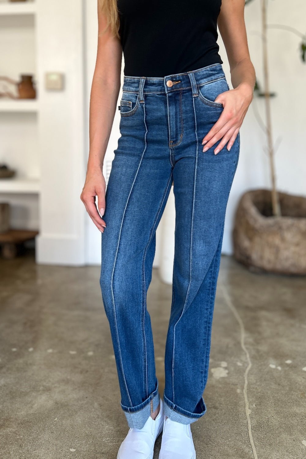 Judy Blue Full Size High Waist Front Seam Detail Straight Jeans - Jeans - Medium - Bella Bourget