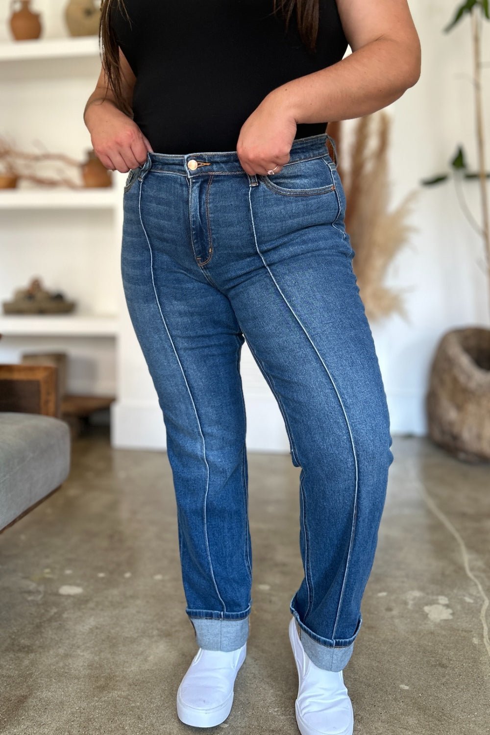 Judy Blue Full Size High Waist Front Seam Detail Straight Jeans - Jeans - Medium - Bella Bourget