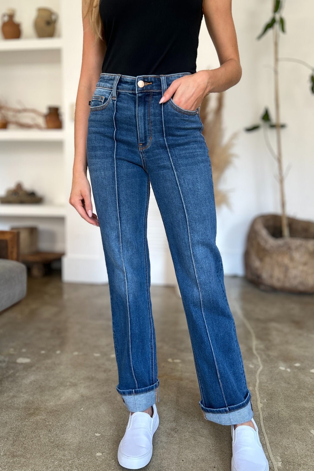 Judy Blue Full Size High Waist Front Seam Detail Straight Jeans - Jeans - Medium - Bella Bourget