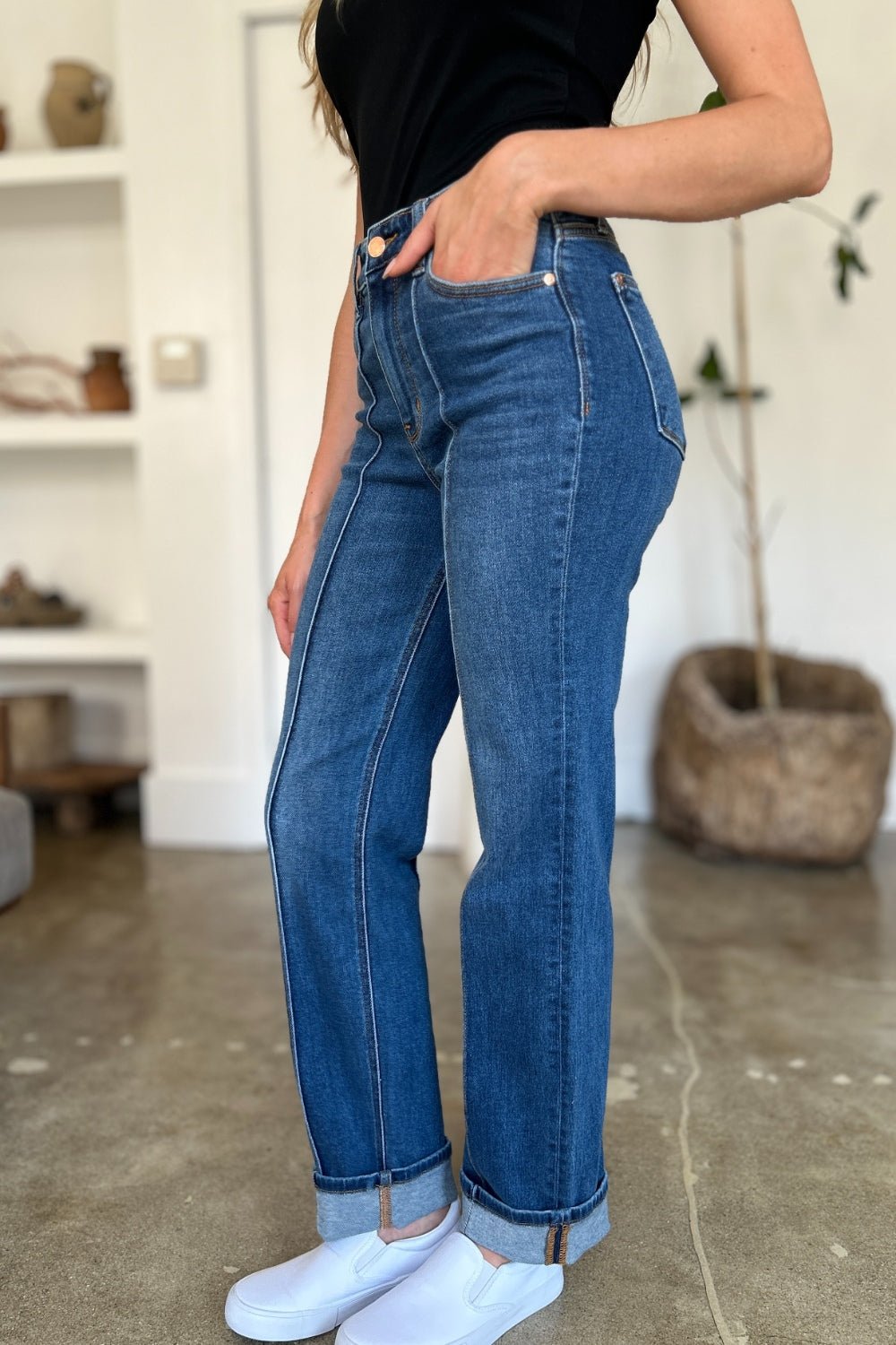 Judy Blue Full Size High Waist Front Seam Detail Straight Jeans - Jeans - Medium - Bella Bourget