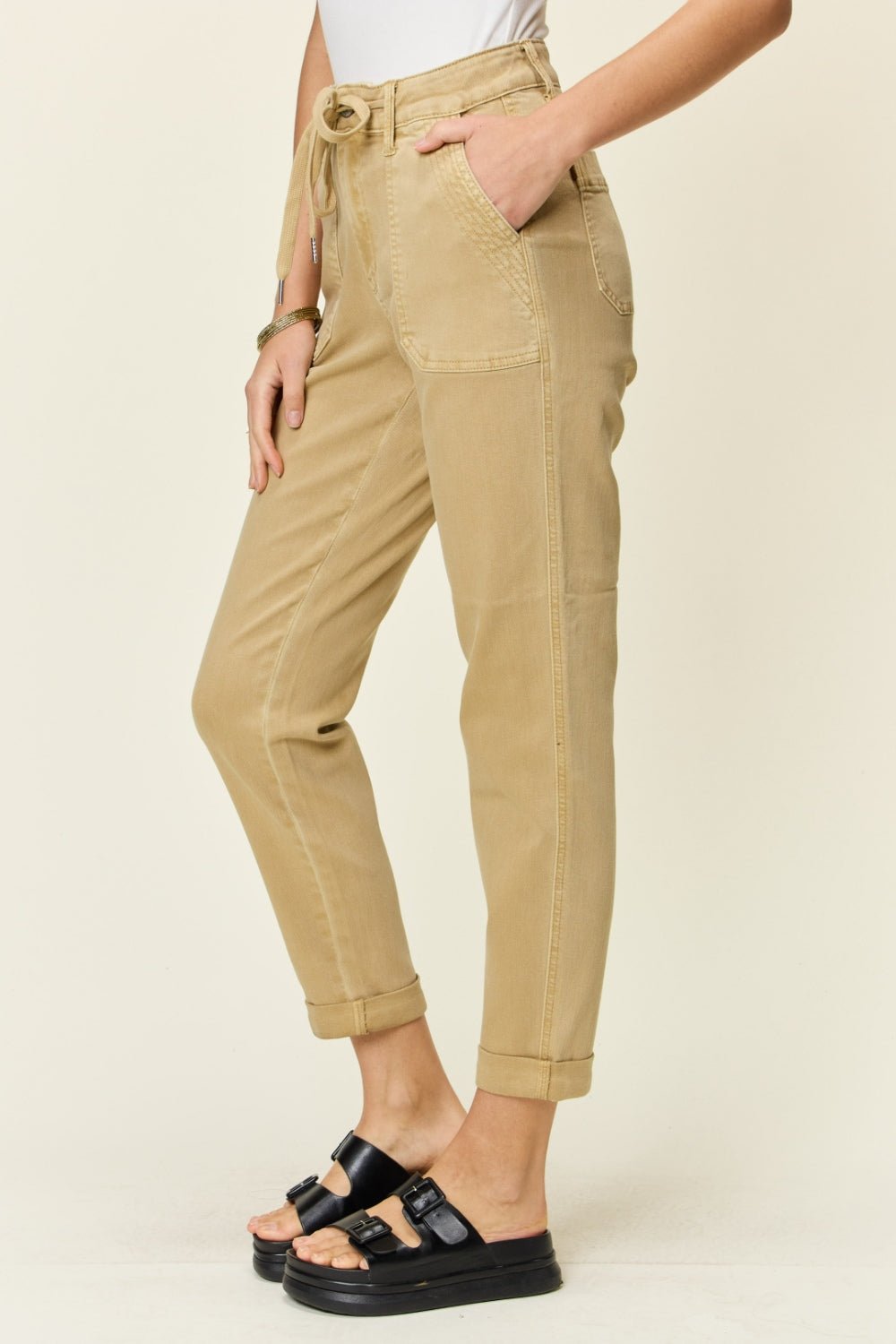 Judy Blue Full Size High Waist Jogger Jeans - jeans - Khaki - Bella Bourget