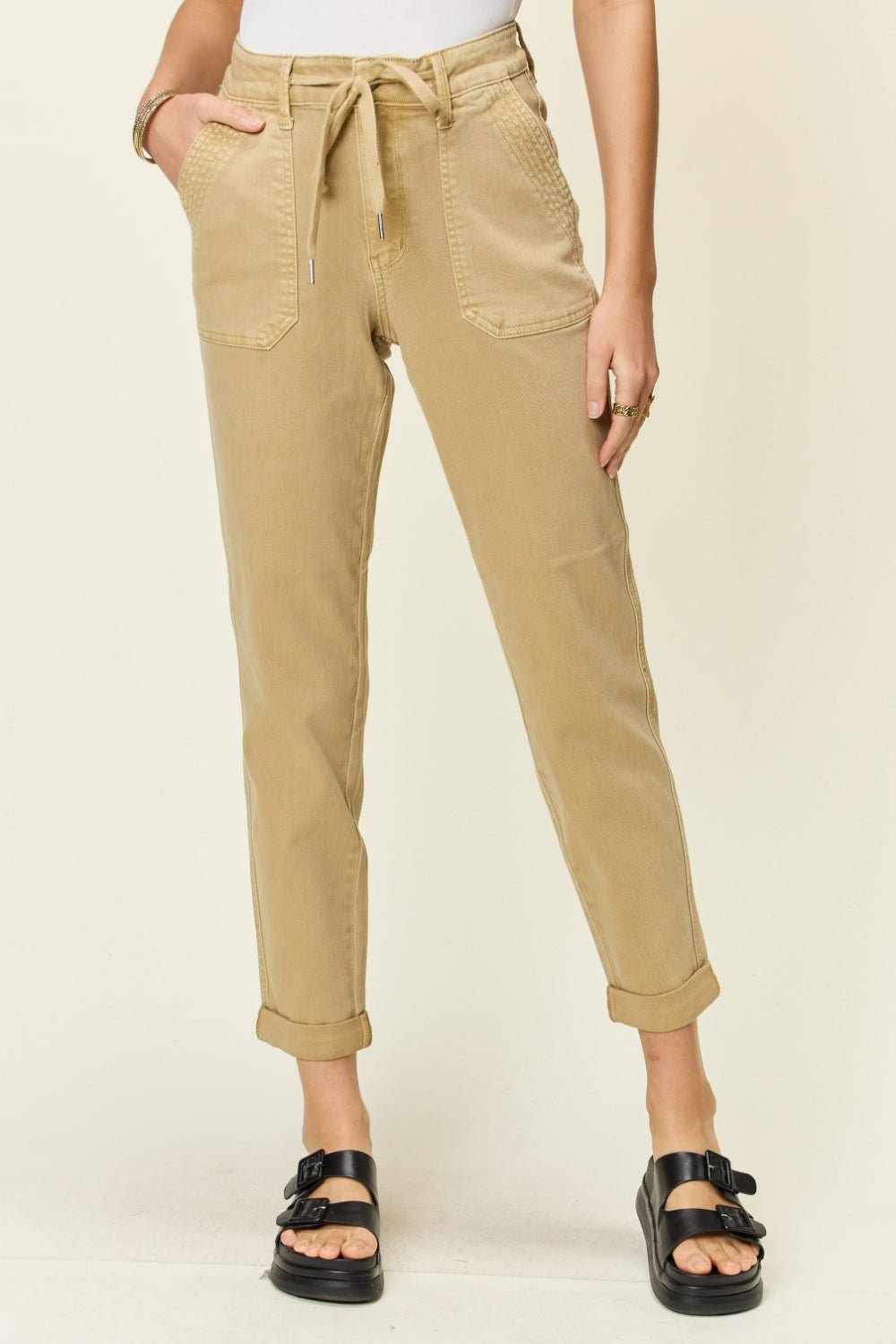 Judy Blue Full Size High Waist Jogger Jeans - jeans - Khaki - Bella Bourget