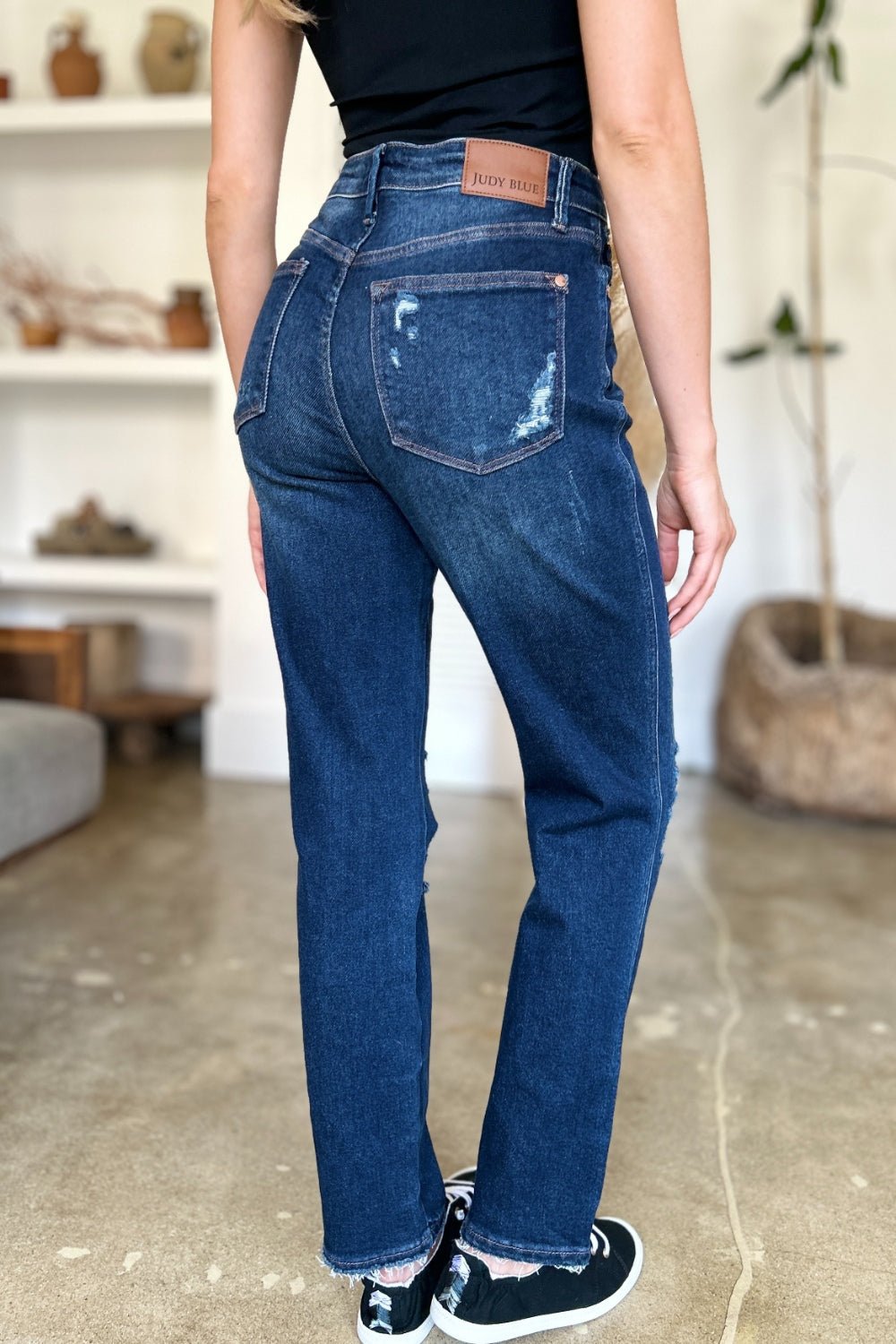 Judy Blue Full Size High Waist Rigid Magic Heavy Destroy Straight Jeans - Jeans - Dark - Bella Bourget