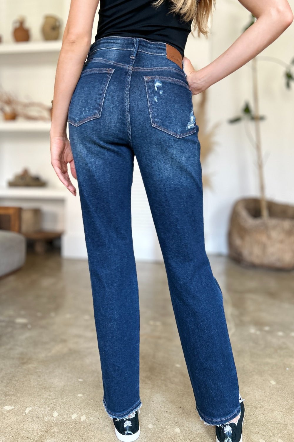 Judy Blue Full Size High Waist Rigid Magic Heavy Destroy Straight Jeans - Jeans - Dark - Bella Bourget