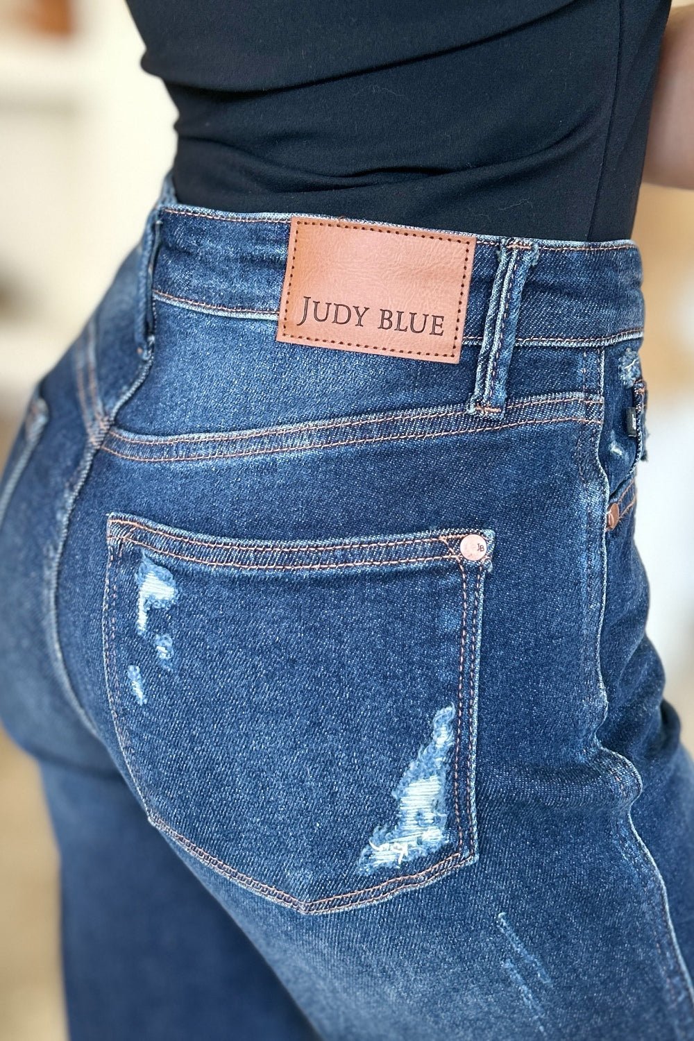 Judy Blue Full Size High Waist Rigid Magic Heavy Destroy Straight Jeans - Jeans - Dark - Bella Bourget