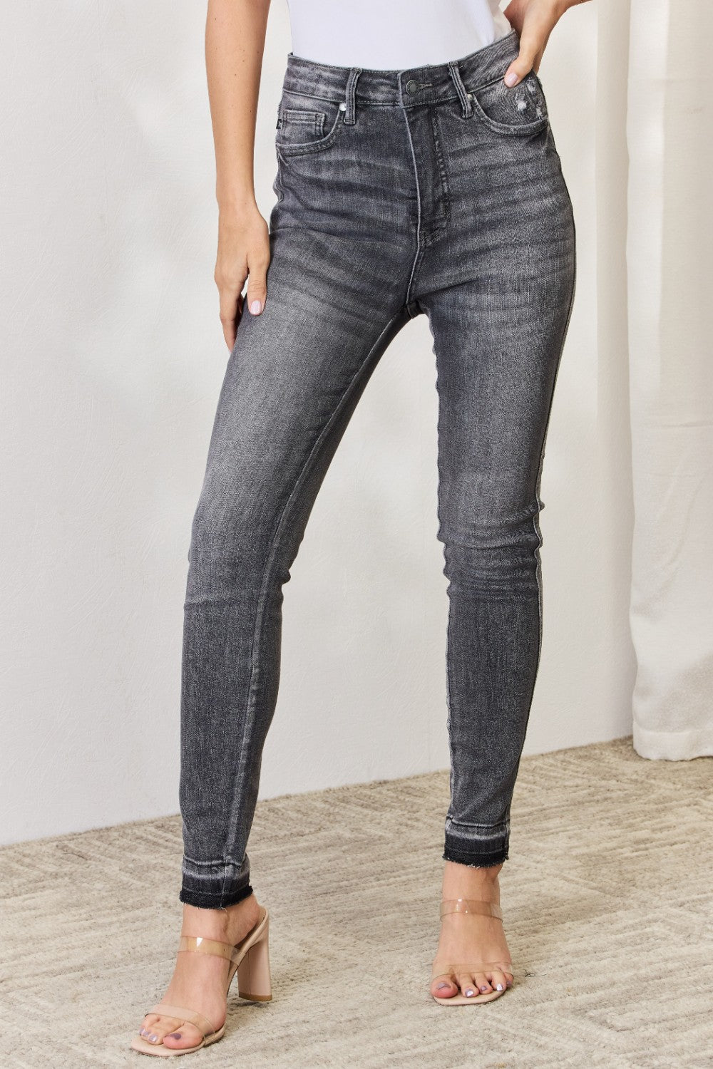 Judy Blue Full Size High Waist Tummy Control Release Hem Skinny Jeans - Jeans - GREY - Bella Bourget