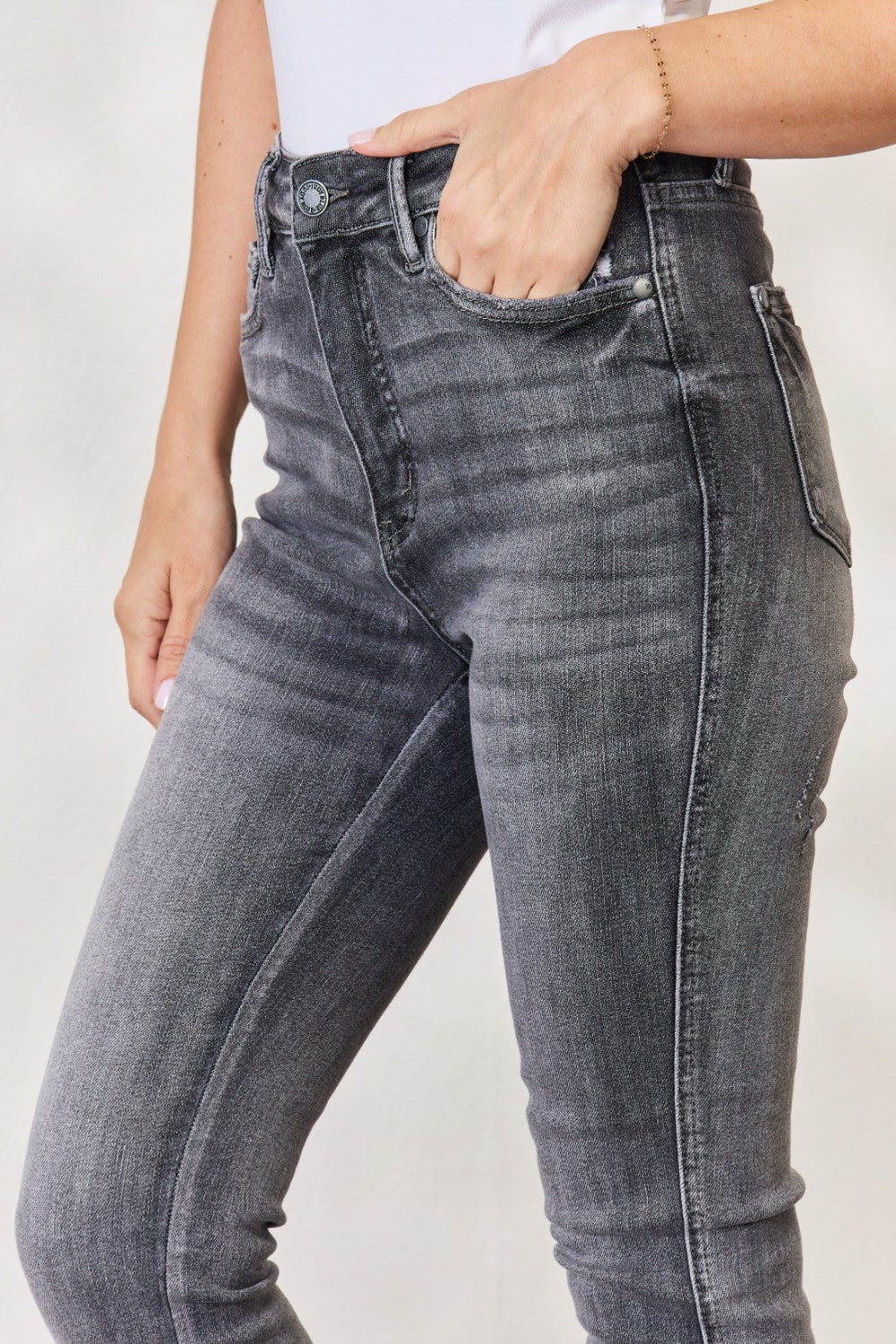 Judy Blue Full Size High Waist Tummy Control Release Hem Skinny Jeans - Jeans - GREY - Bella Bourget