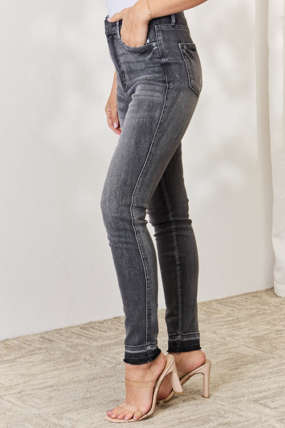 Judy Blue Full Size High Waist Tummy Control Release Hem Skinny Jeans - Jeans - GREY - Bella Bourget