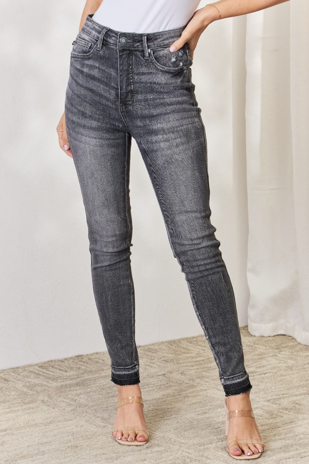 Judy Blue Full Size High Waist Tummy Control Release Hem Skinny Jeans - Jeans - GREY - Bella Bourget