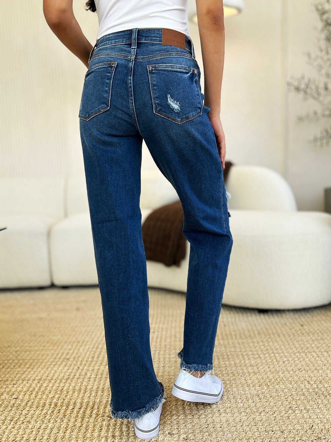 Judy Blue Full Size Mid Rise Distressed Raw Hem Jeans - Jeans - Medium - Bella Bourget