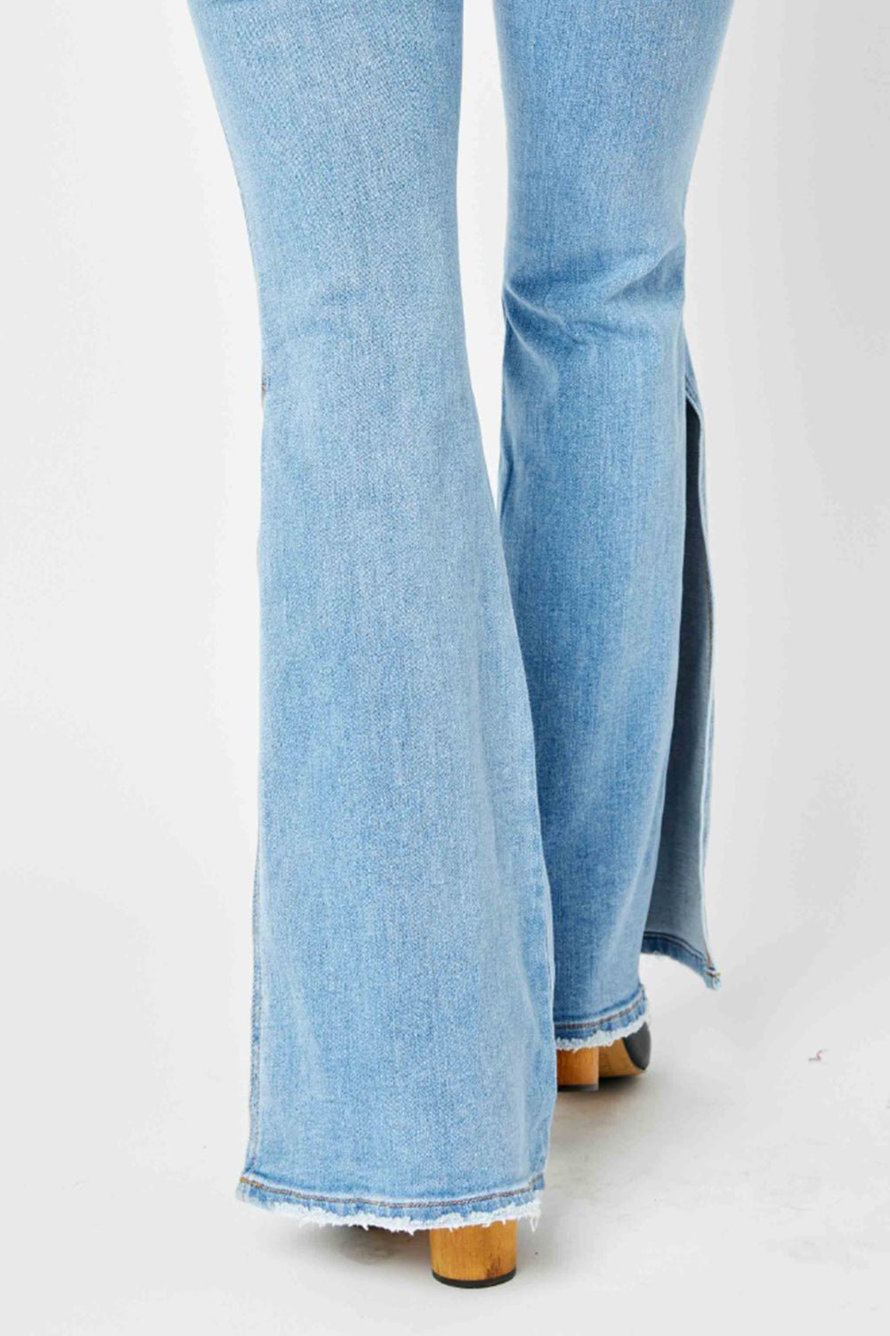 Judy Blue Full Size Mid Rise Raw Hem Slit Flare Jeans - Jeans - Medium - Bella Bourget