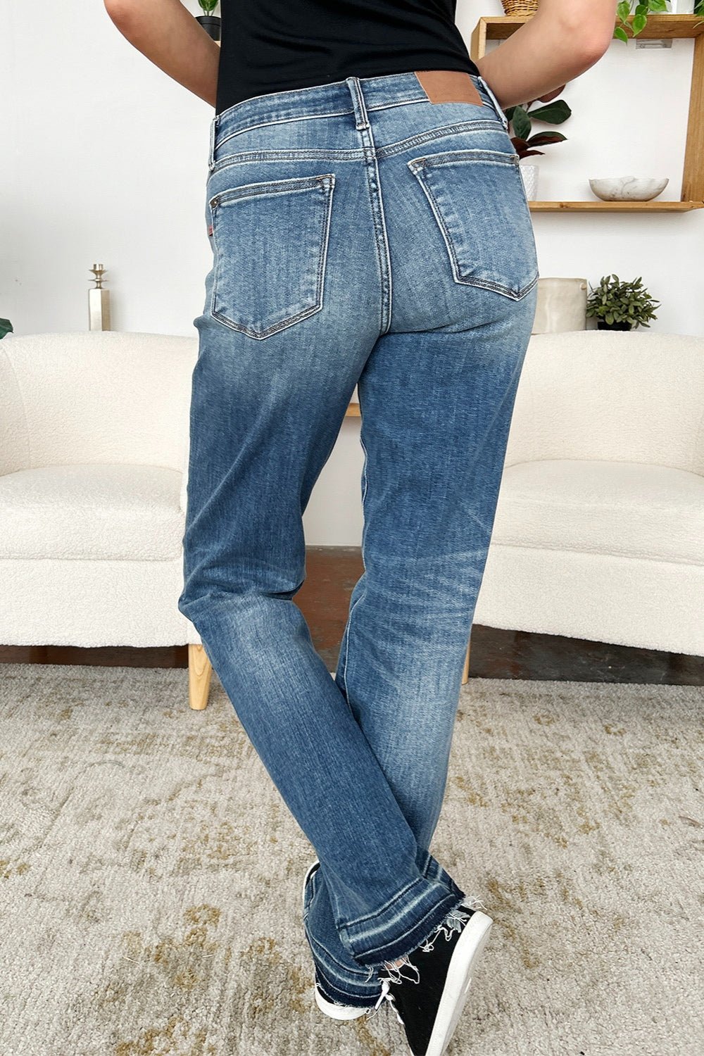 Judy Blue Full Size Mid Rise Release Hem Jeans - Jeans - Dark - Bella Bourget