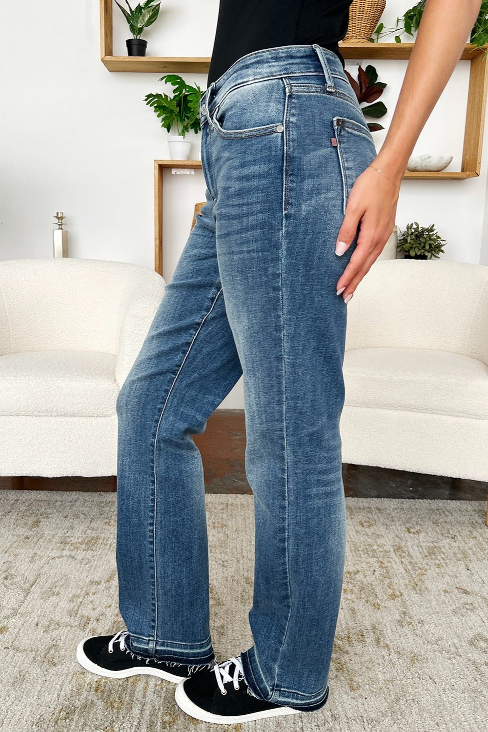 Judy Blue Full Size Mid Rise Release Hem Jeans - Jeans - Dark - Bella Bourget