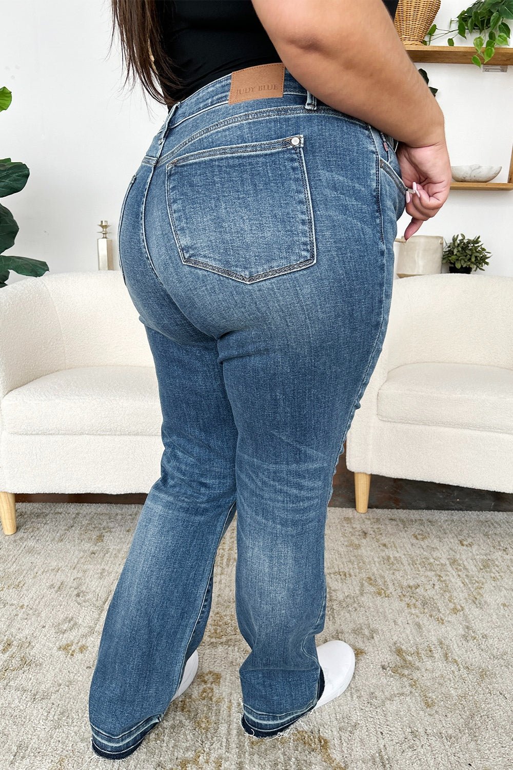 Judy Blue Full Size Mid Rise Release Hem Jeans - Jeans - Dark - Bella Bourget