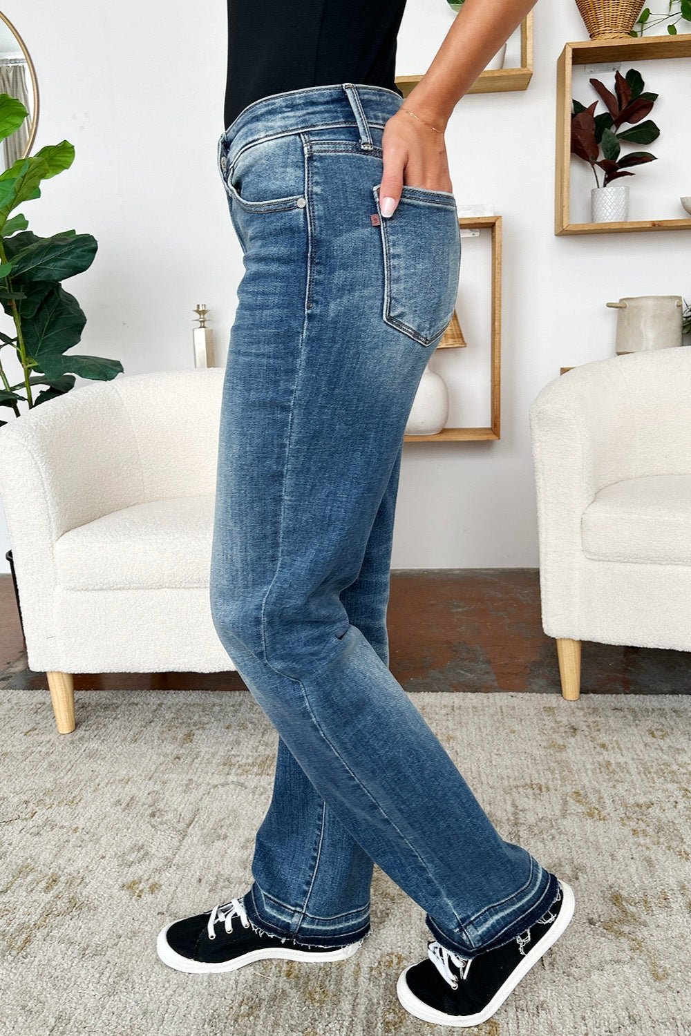 Judy Blue Full Size Mid Rise Release Hem Jeans - Jeans - Dark - Bella Bourget