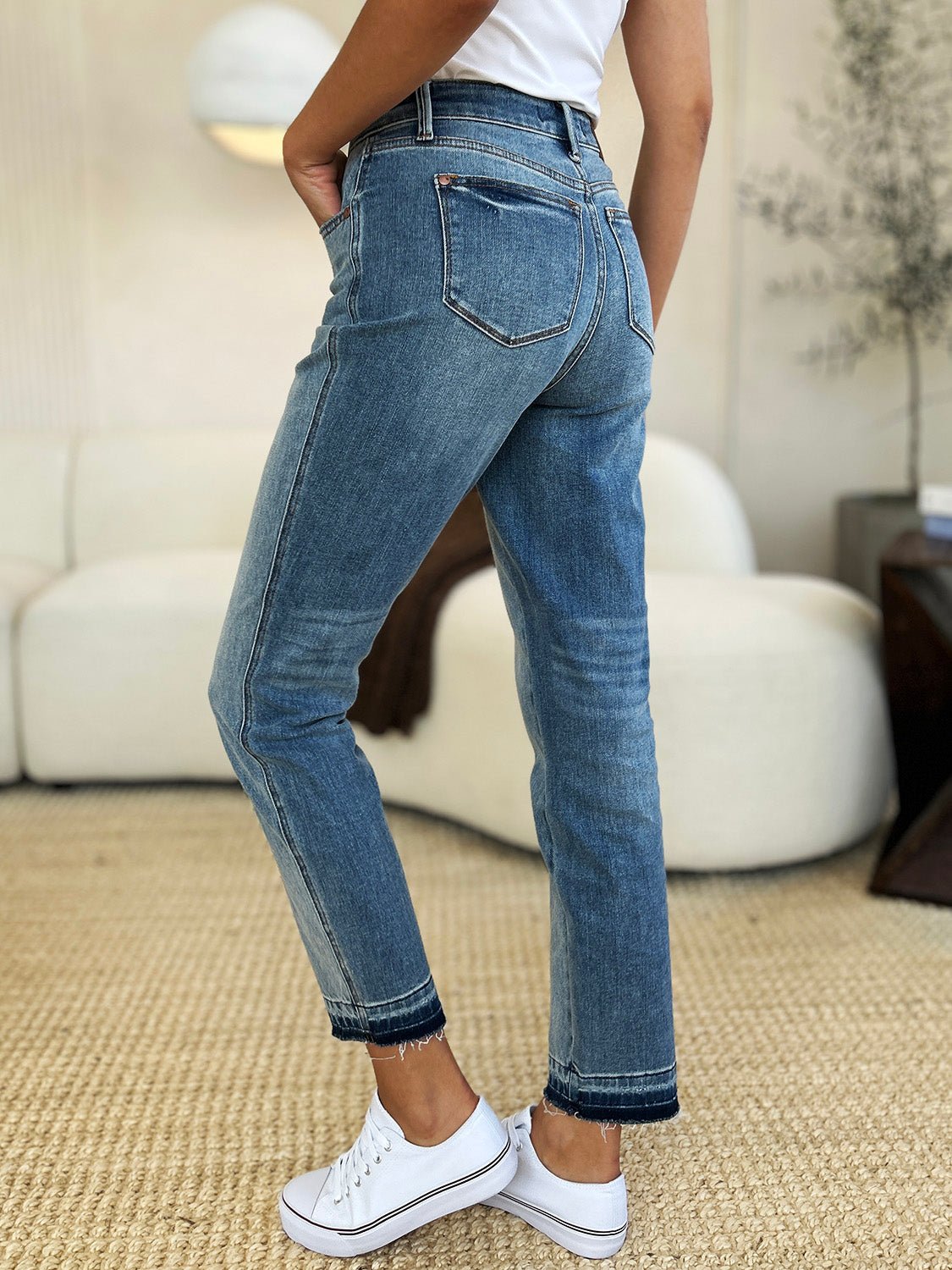 Judy Blue Full Size Mid Rise Rigid Magic Release Hem Jeans - Jeans - Medium - Bella Bourget