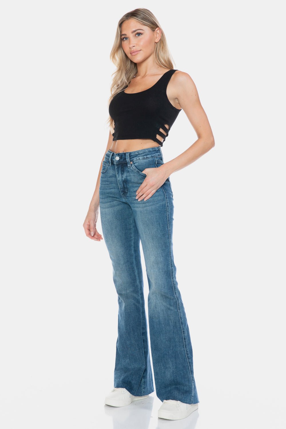 Judy Blue Full Size Tummy Control Cut Hem Flare Jeans - Jeans - Medium - Bella Bourget