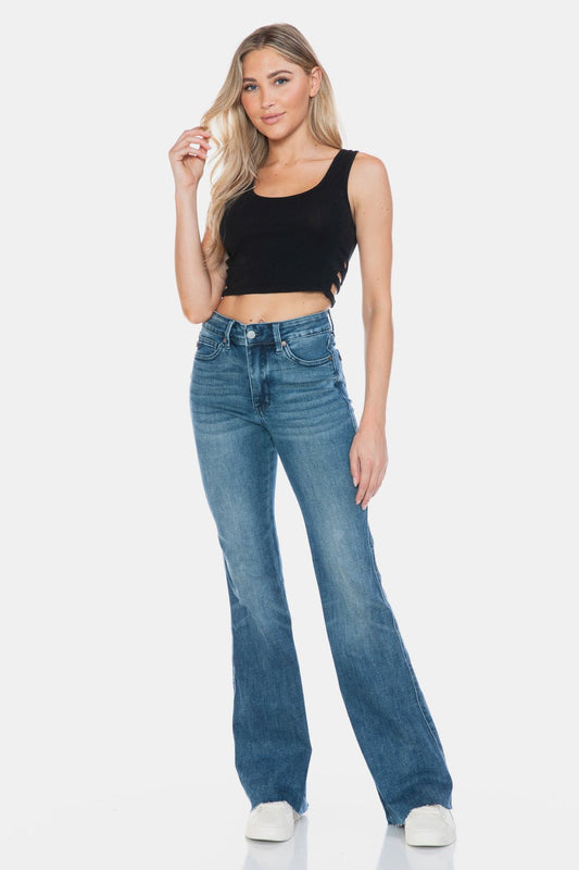 Judy Blue Full Size Tummy Control Cut Hem Flare Jeans - Jeans - Medium - Bella Bourget