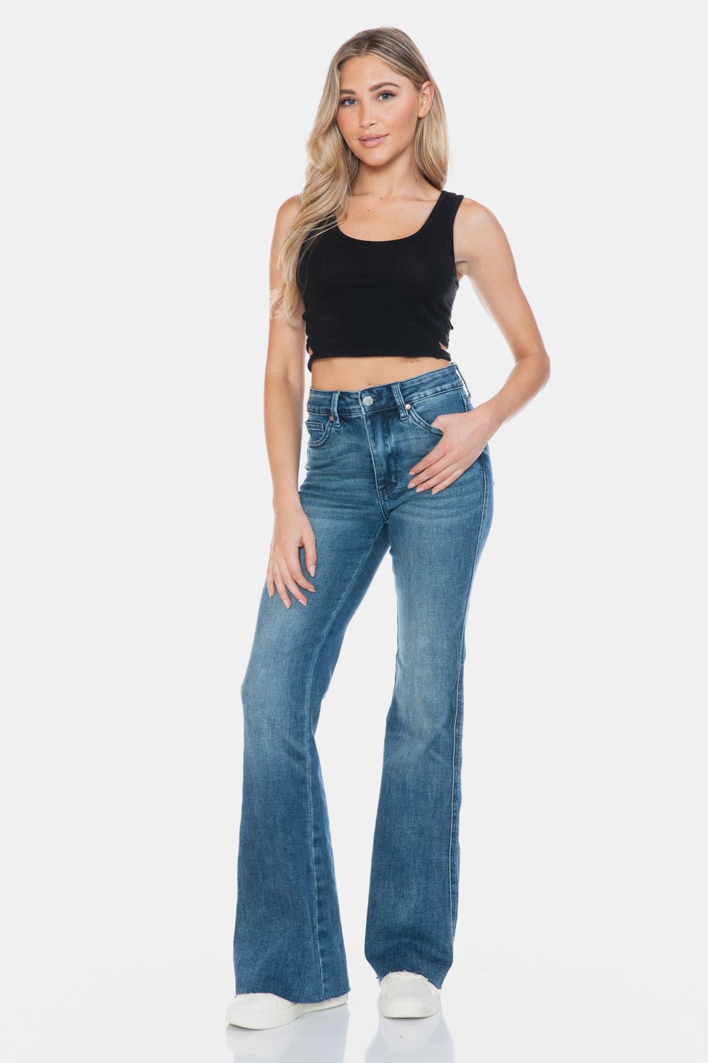 Judy Blue Full Size Tummy Control Cut Hem Flare Jeans - Jeans - Medium - Bella Bourget