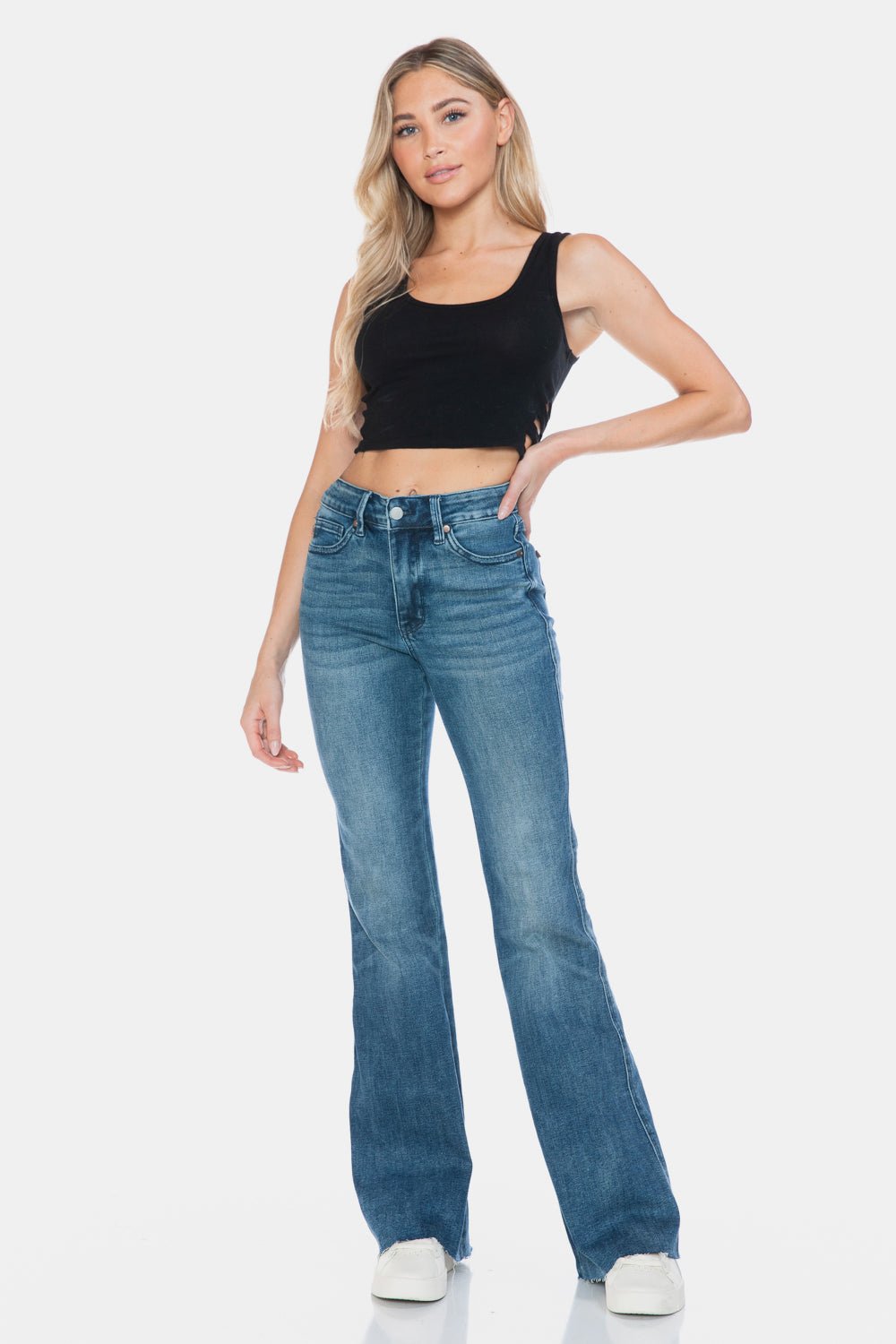 Judy Blue Full Size Tummy Control Cut Hem Flare Jeans - Jeans - Medium - Bella Bourget