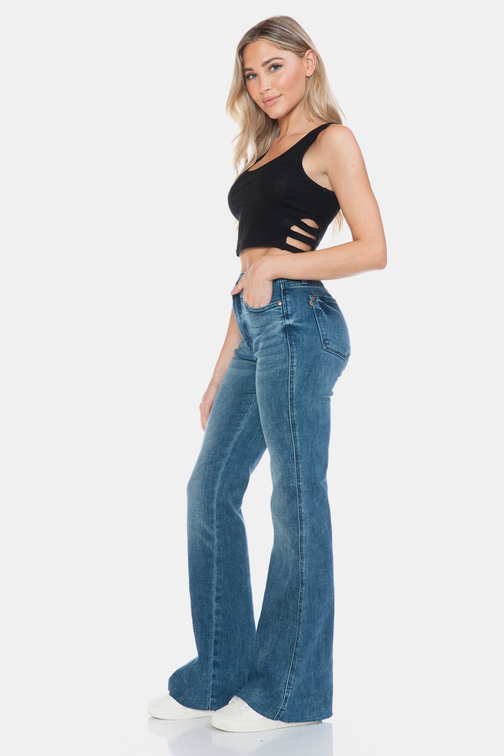 Judy Blue Full Size Tummy Control Cut Hem Flare Jeans - Jeans - Medium - Bella Bourget