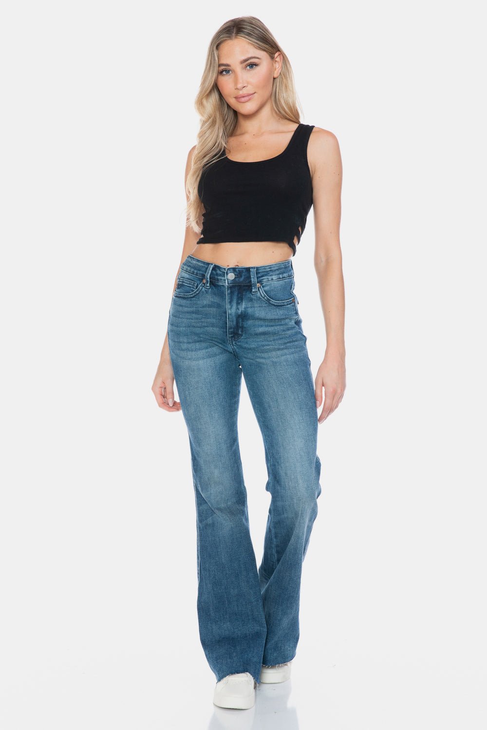 Judy Blue Full Size Tummy Control Cut Hem Flare Jeans - Jeans - Medium - Bella Bourget