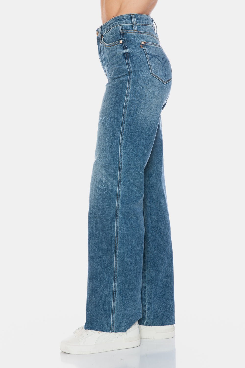 Judy Blue Full Size Tummy Control Cut Raw Hem Straight Jeans - Jeans - Medium - Bella Bourget