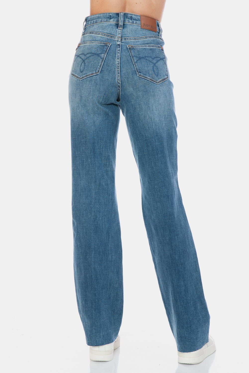 Judy Blue Full Size Tummy Control Cut Raw Hem Straight Jeans - Jeans - Medium - Bella Bourget