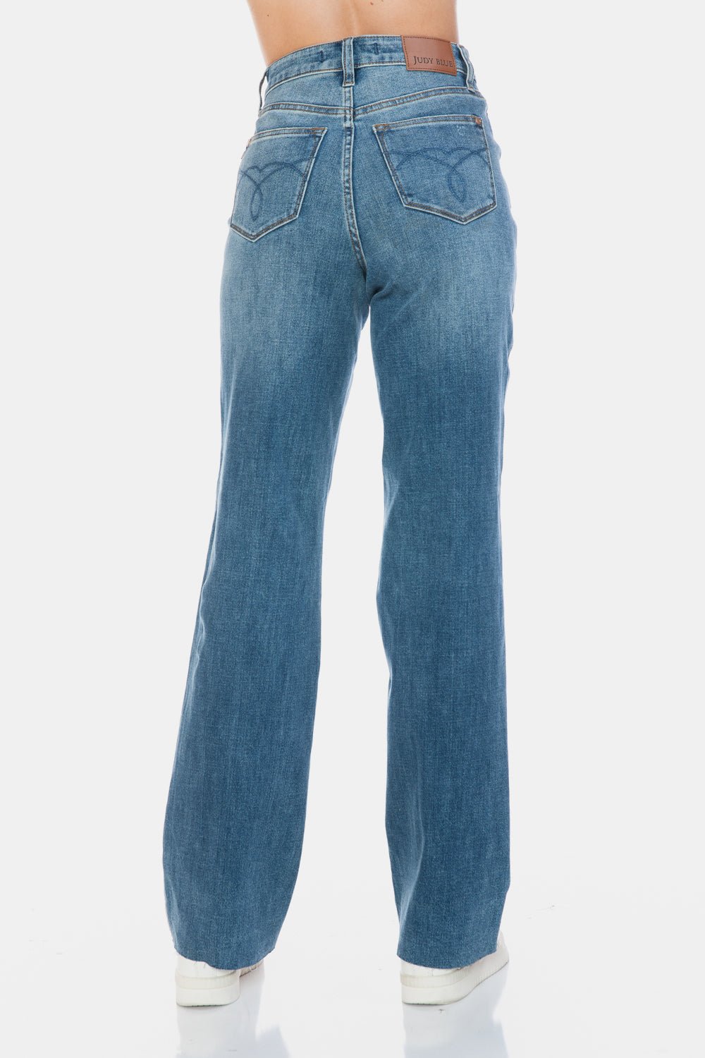 Judy Blue Full Size Tummy Control Cut Raw Hem Straight Jeans - Jeans - Medium - Bella Bourget