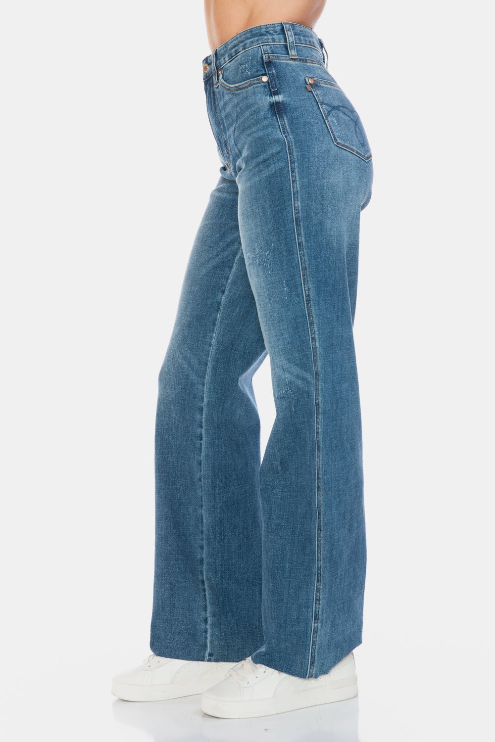 Judy Blue Full Size Tummy Control Cut Raw Hem Straight Jeans - Jeans - Medium - Bella Bourget