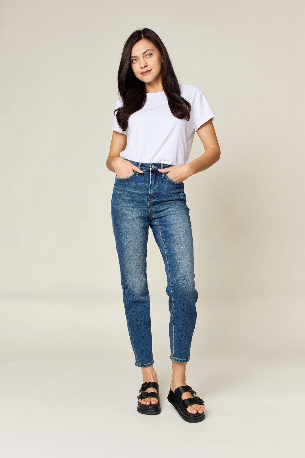 Judy Blue Full Size Tummy Control High Waist Slim Jeans - jeans - Dark - Bella Bourget