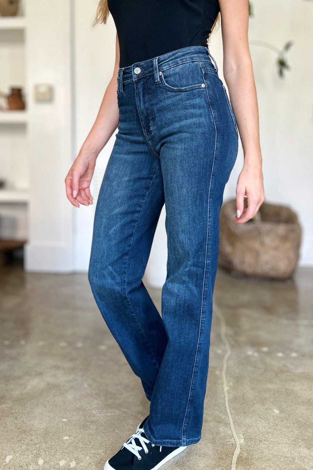 Judy Blue Full Size Tummy Control Straight Jeans - Jeans - Dark - Bella Bourget