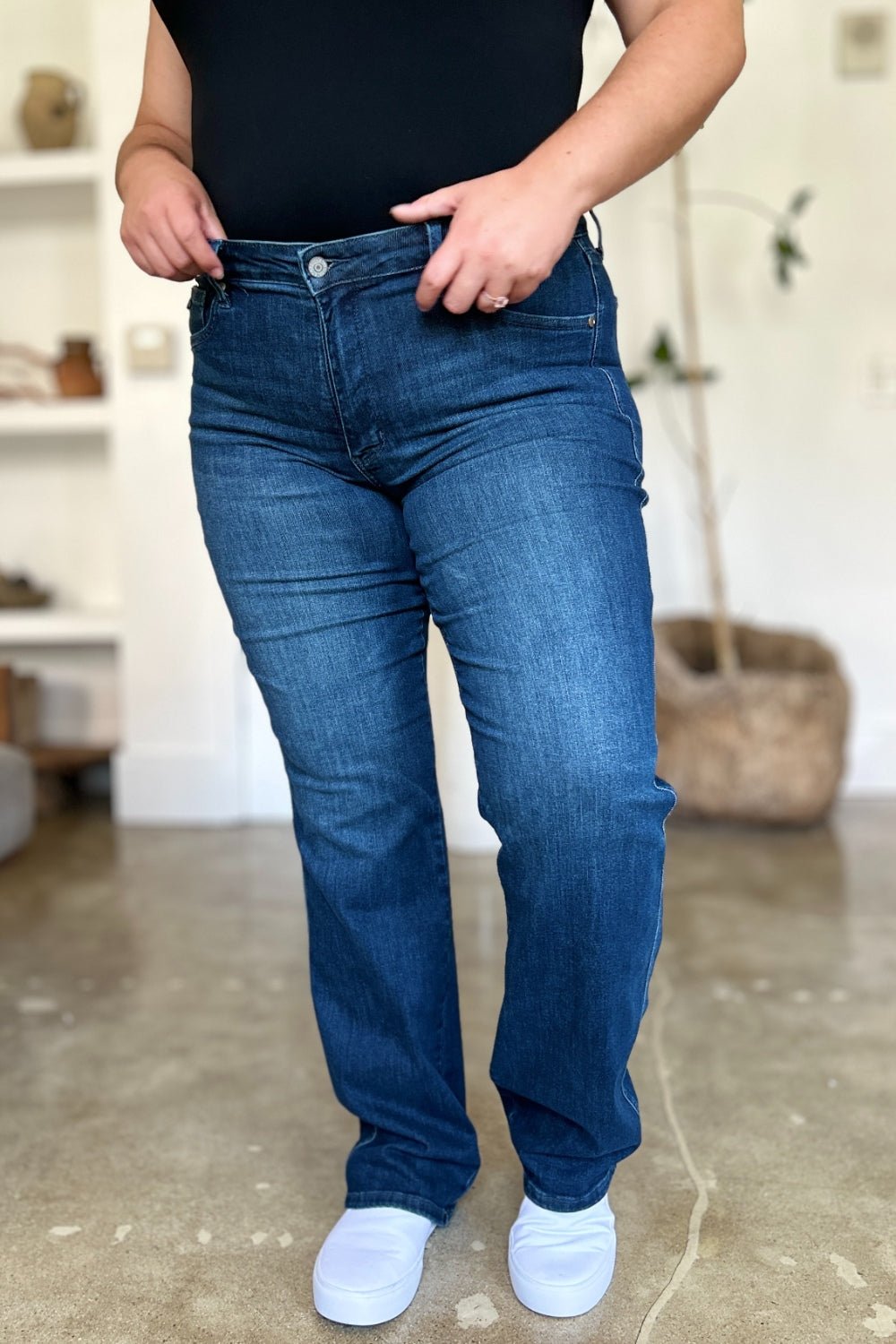 Judy Blue Full Size Tummy Control Straight Jeans - Jeans - Dark - Bella Bourget