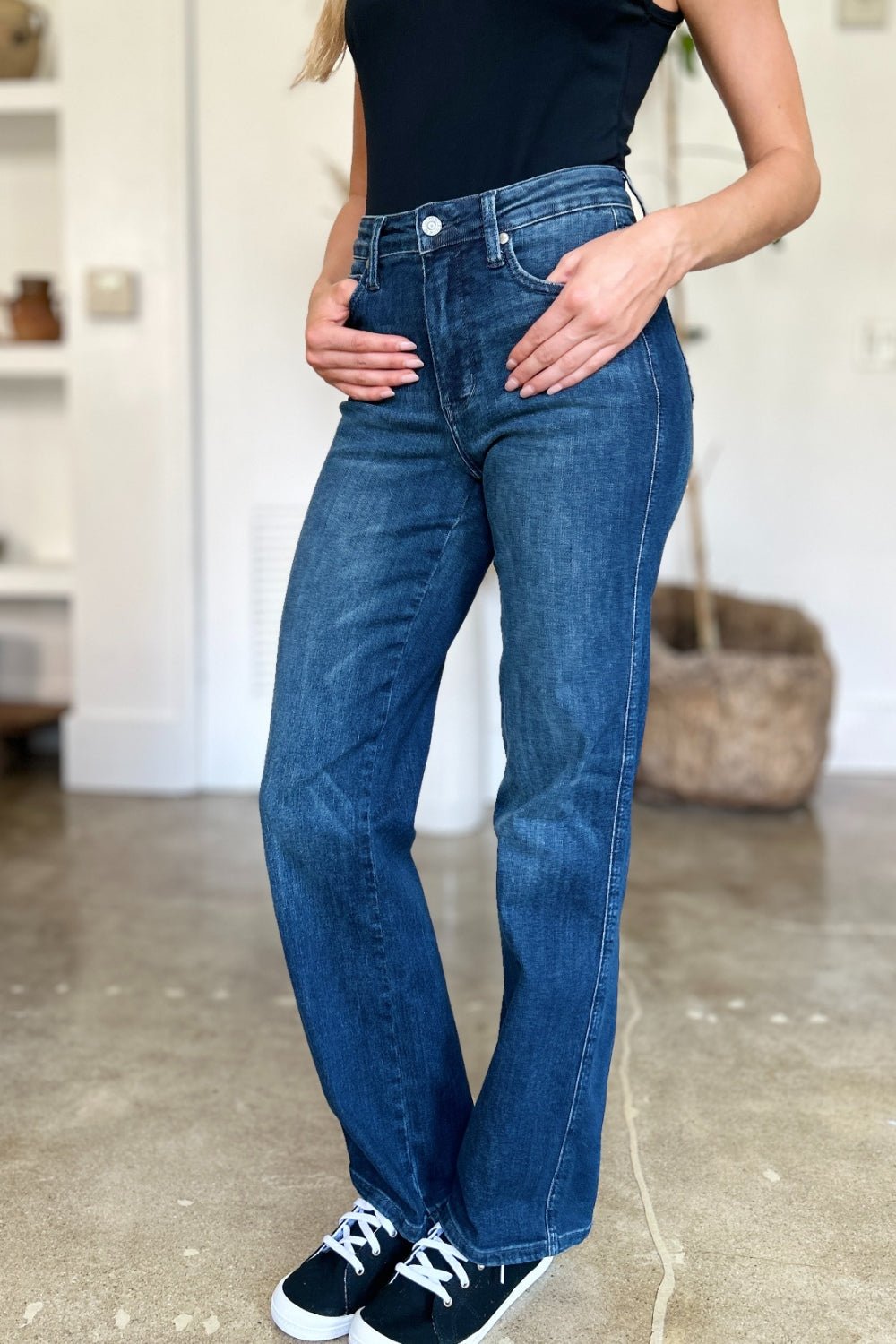 Judy Blue Full Size Tummy Control Straight Jeans - Jeans - Dark - Bella Bourget