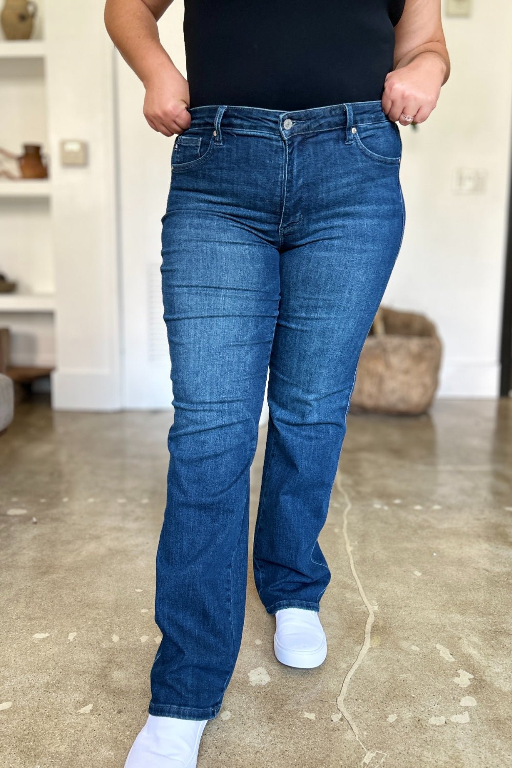 Judy Blue Full Size Tummy Control Straight Jeans - Jeans - Dark - Bella Bourget