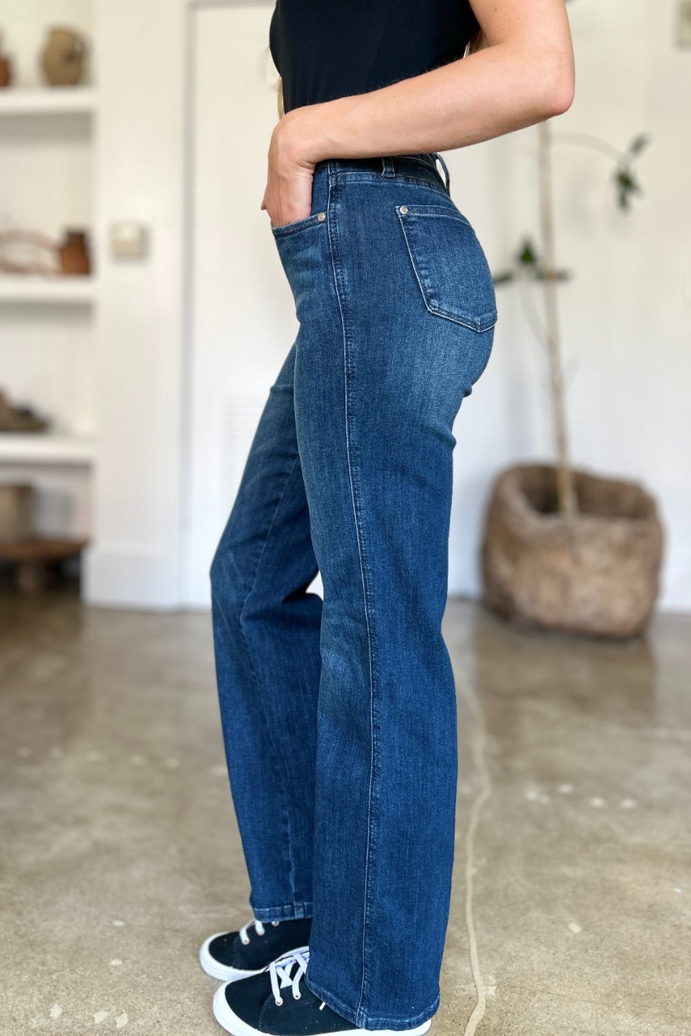 Judy Blue Full Size Tummy Control Straight Jeans - Jeans - Dark - Bella Bourget