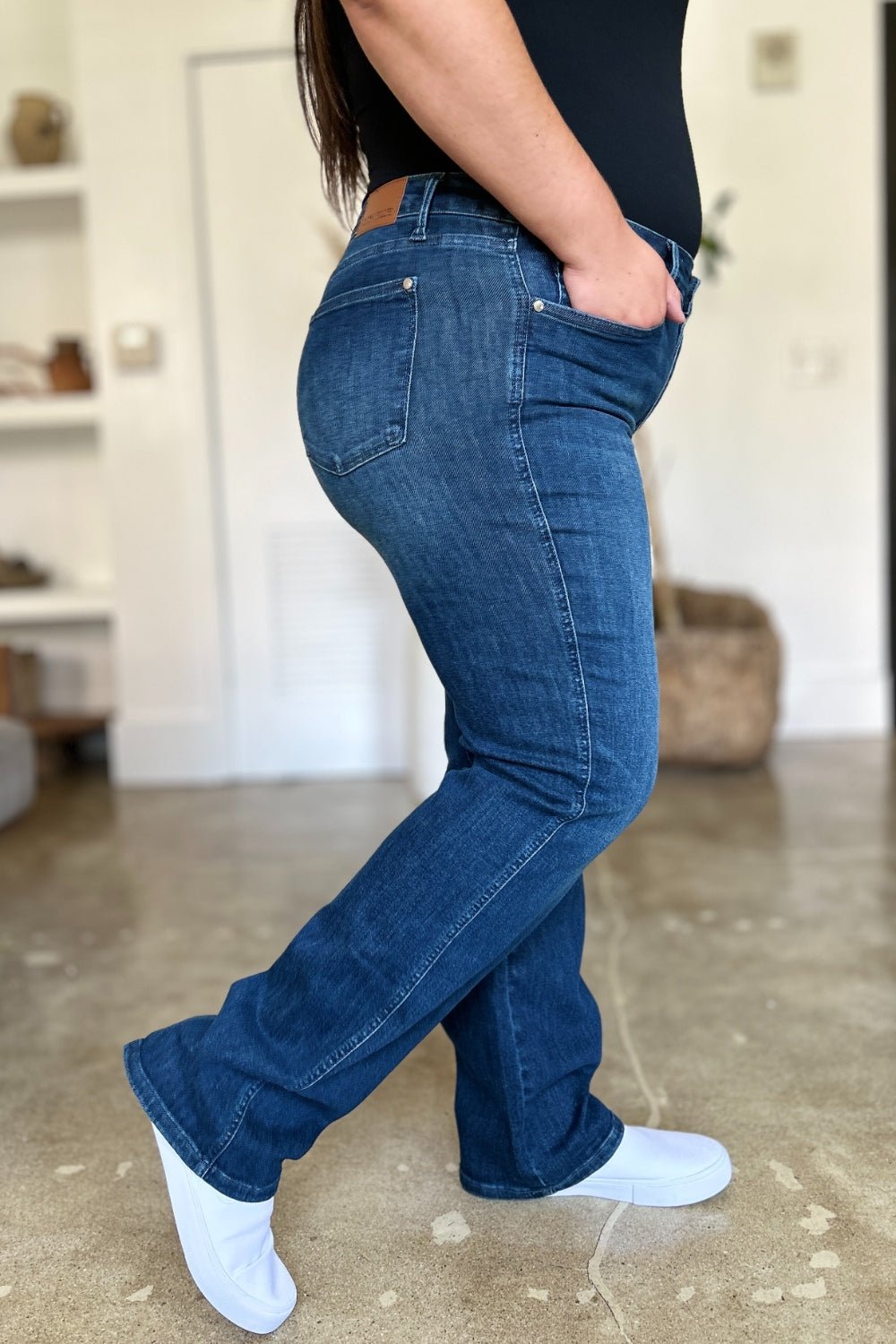 Judy Blue Full Size Tummy Control Straight Jeans - Jeans - Dark - Bella Bourget