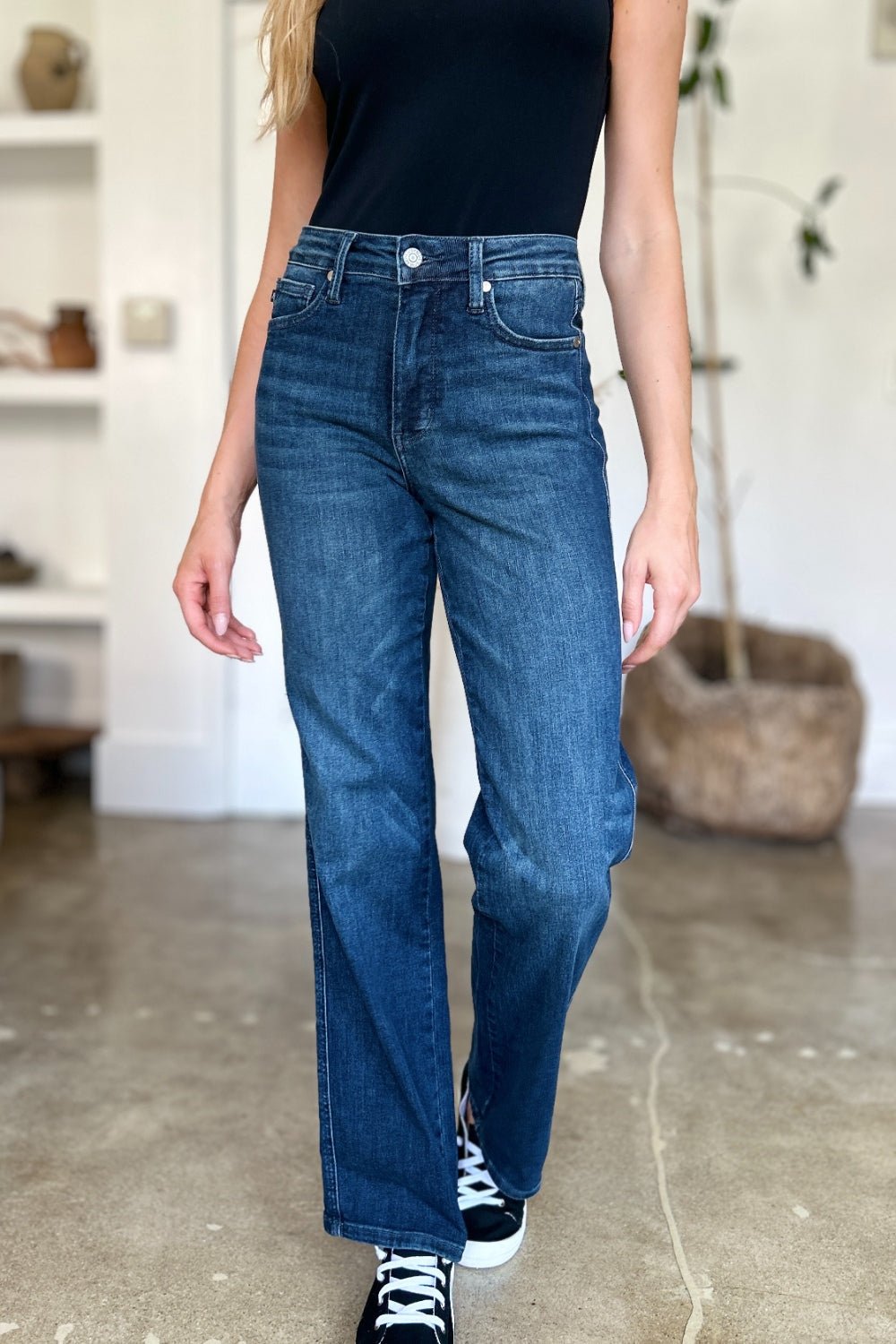 Judy Blue Full Size Tummy Control Straight Jeans - Jeans - Dark - Bella Bourget