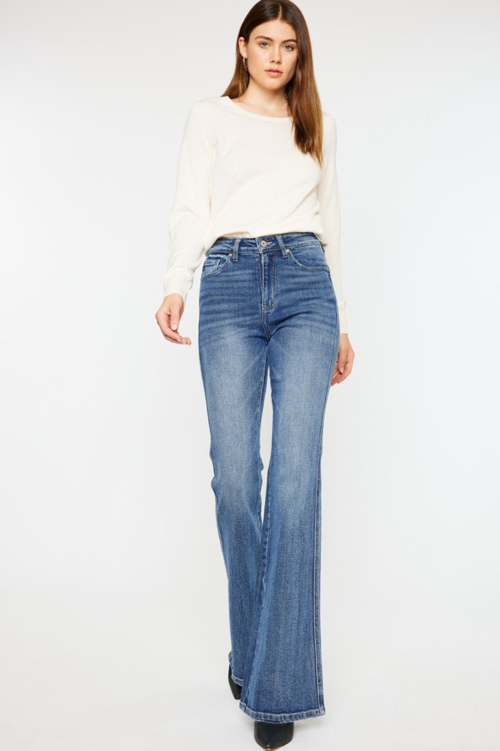 Kancan Cat's Whiskers High Waist Flare Jeans - jeans - MED - Bella Bourget