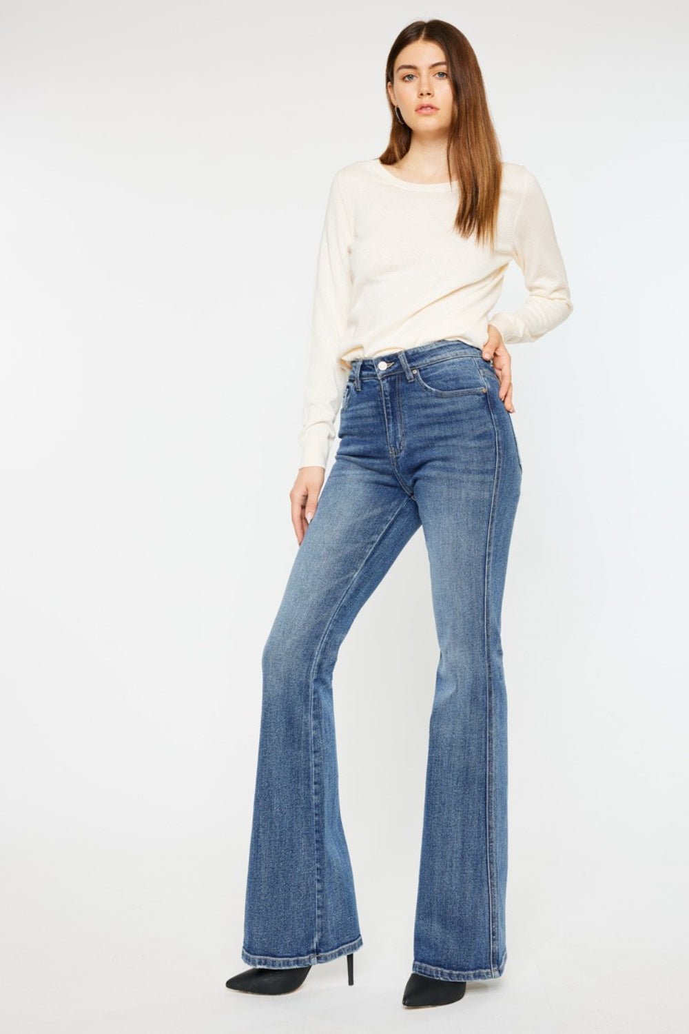 Kancan Cat's Whiskers High Waist Flare Jeans - jeans - MED - Bella Bourget