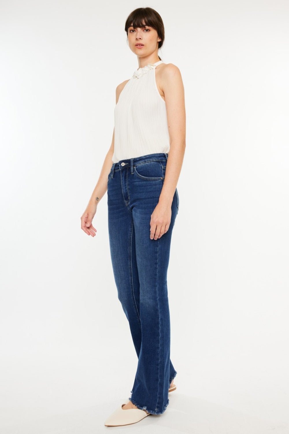 Kancan Cat's Whiskers Raw Hem Flare Jeans - jeans - DARK - Bella Bourget