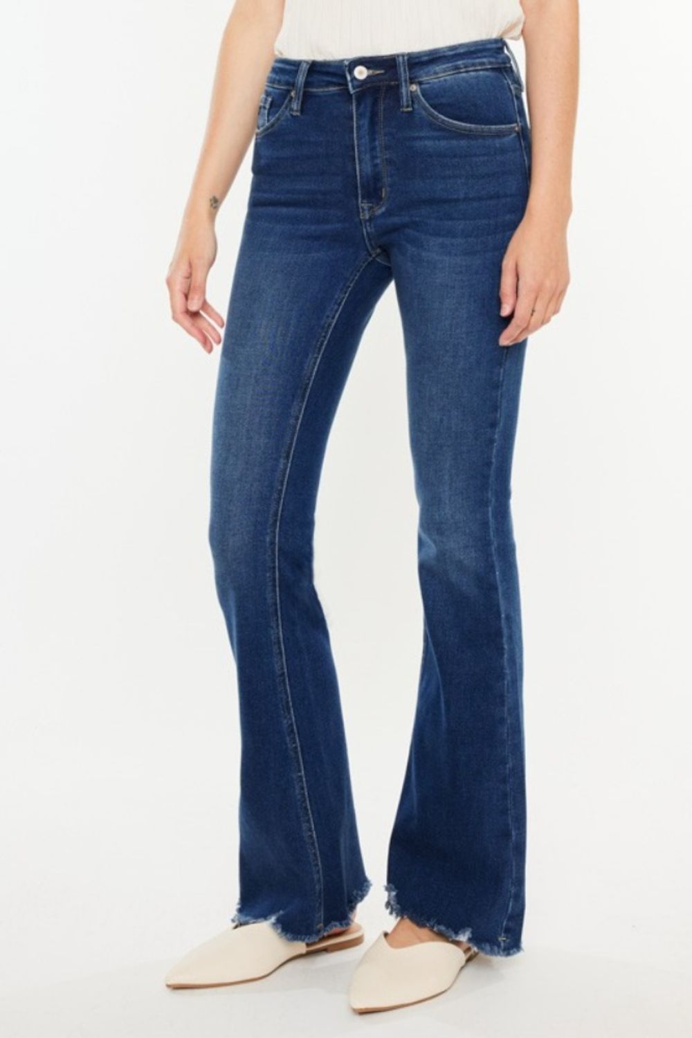 Kancan Cat's Whiskers Raw Hem Flare Jeans - jeans - DARK - Bella Bourget