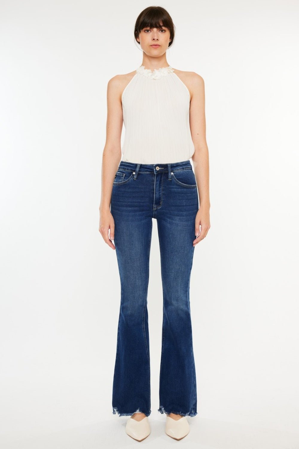 Kancan Cat's Whiskers Raw Hem Flare Jeans - jeans - DARK - Bella Bourget