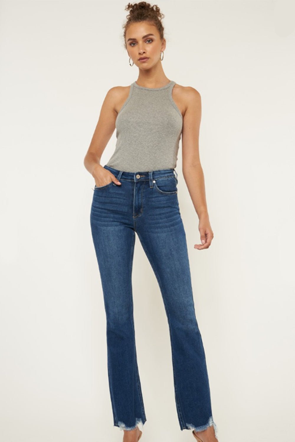 Kancan Cat's Whiskers Raw Hem Flare Jeans - jeans - DARK - Bella Bourget