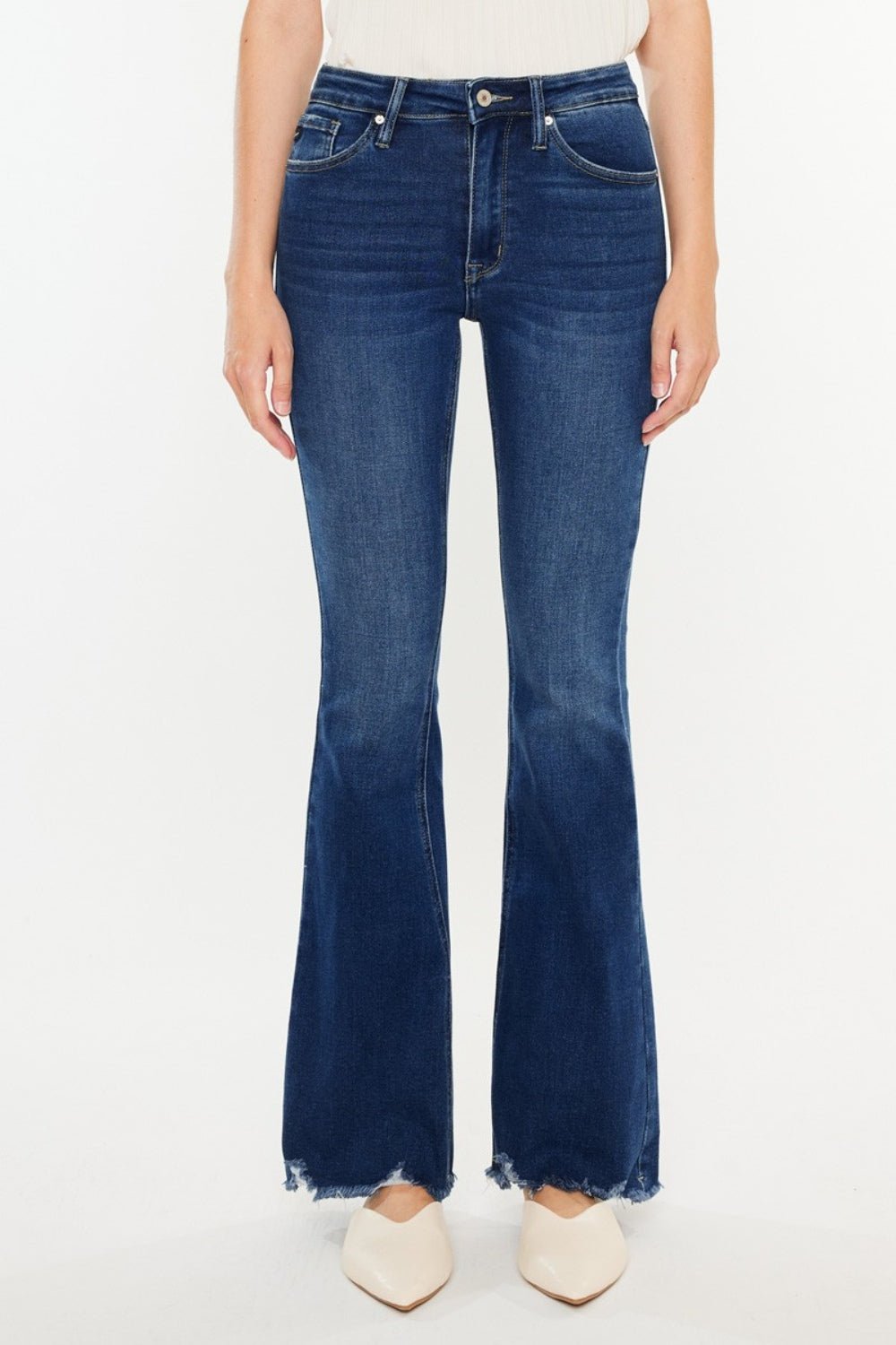 Kancan Cat's Whiskers Raw Hem Flare Jeans - jeans - DARK - Bella Bourget